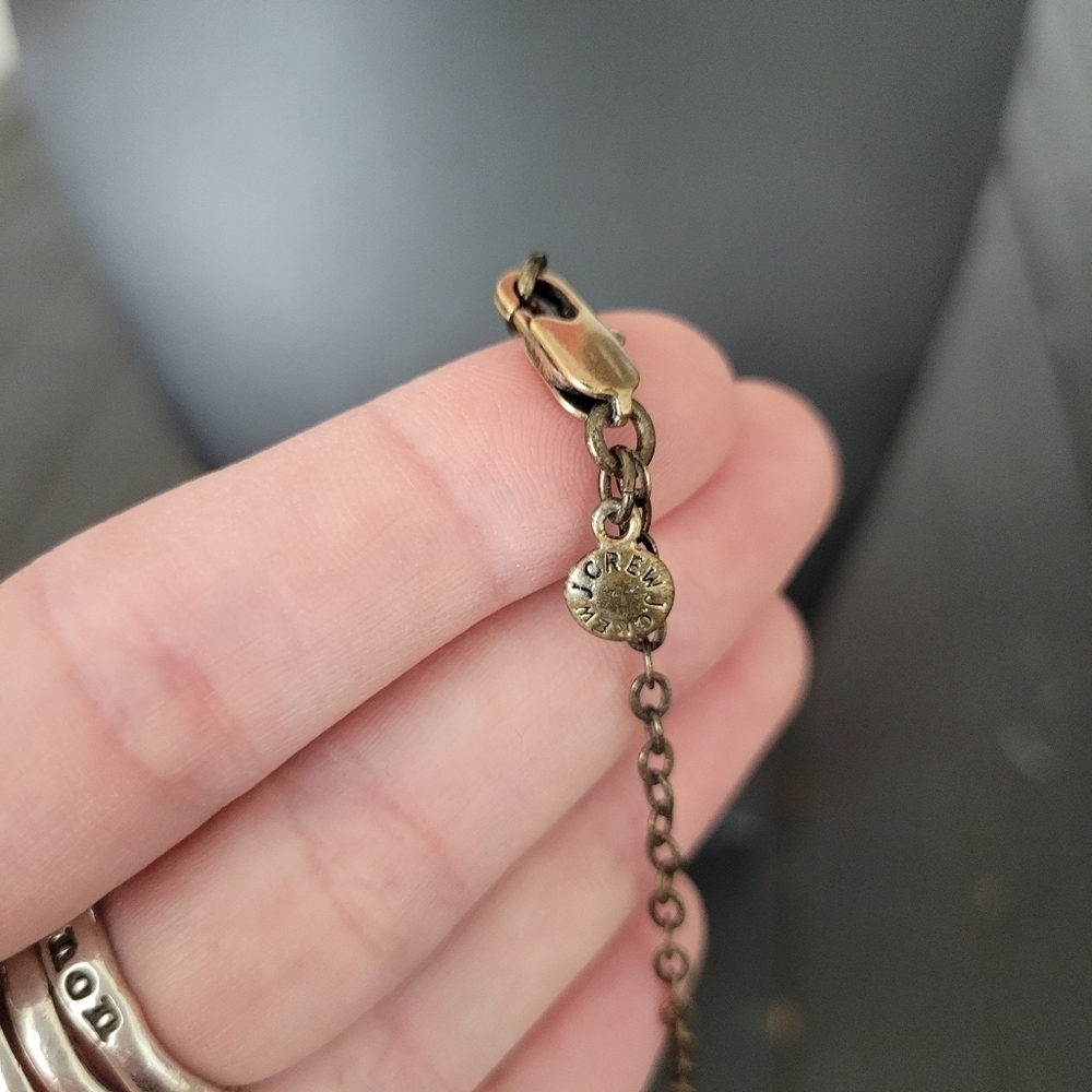 J.Crew Gold Chain Long Necklace Rhinestone Charm Pendant Black Clear - Picture 5 of 6